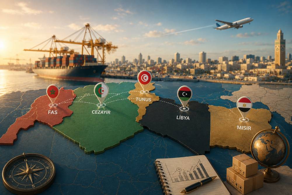 Kuzey Afrika'ya İhracat: Mısır, Cezayir, Fas, Tunus ve Libya Pazarlarına Açılma Rehberi 2026